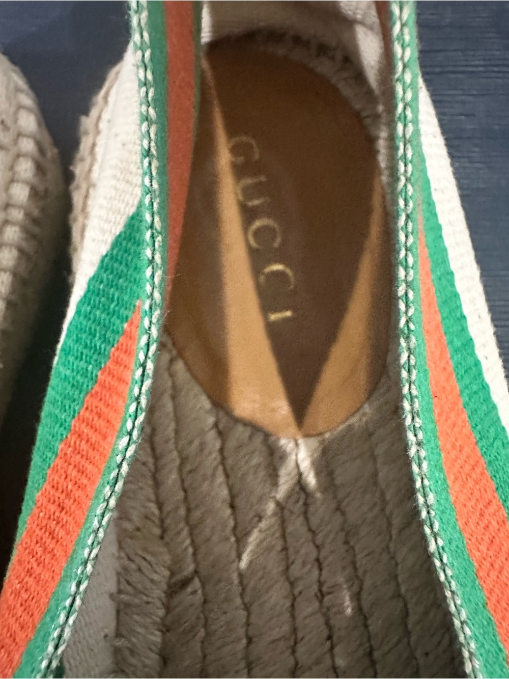Gucci Beige Canvas Espadrilles with Green and Orange Stripes